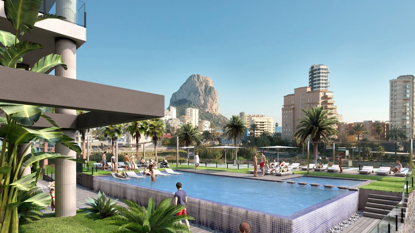 Torre Calpe, edificio plurifamiliar de 19 plantas de altura en la Avenida de los Ejércitos, Calpe